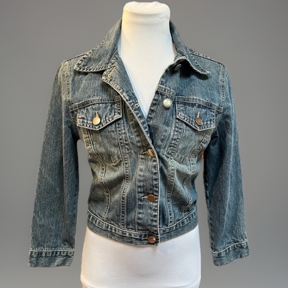 Vintage Bulldog Juniors S CHIC Blue Jean Crop Denim Layering Jacket Coat - Picture 1 of 7